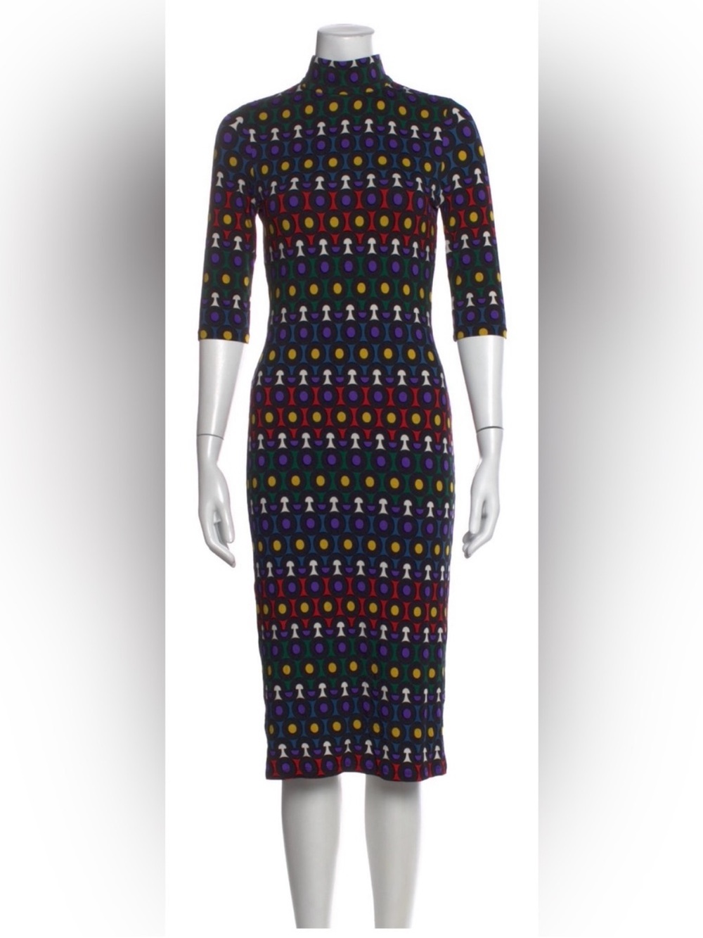 Alice + Olivia Black Geo-Print Mock Neck Midi Dress